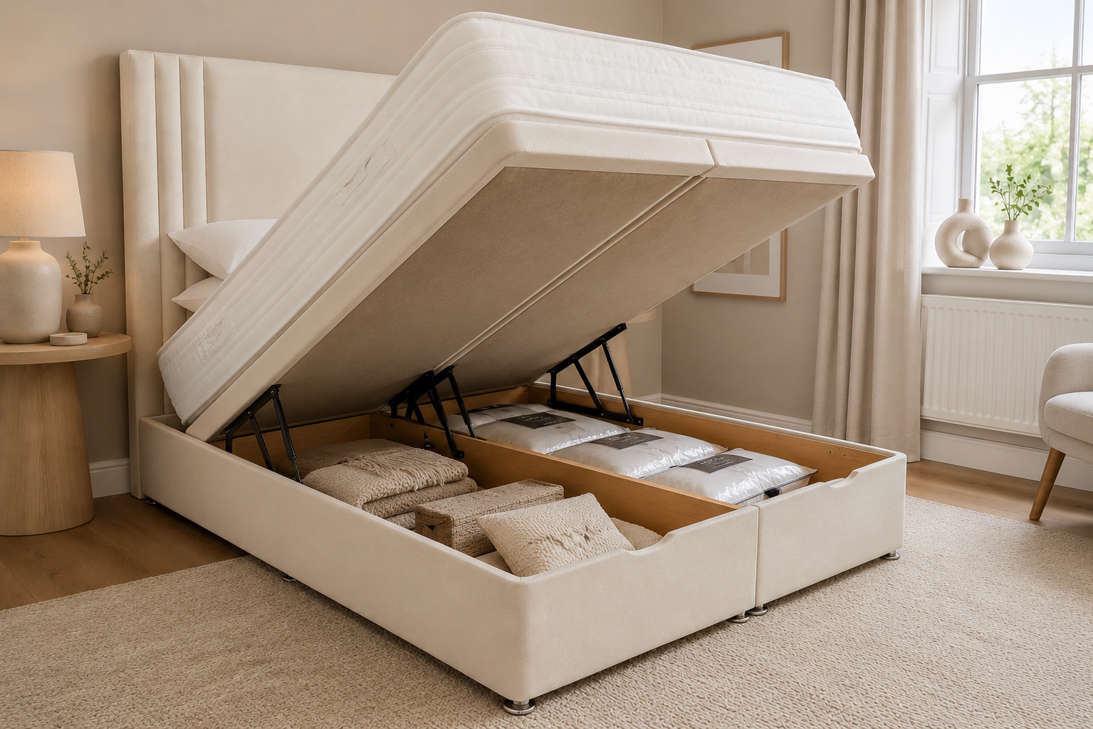 Titan Ottoman Storage Opening Divan Set & 24" HB Package Deal