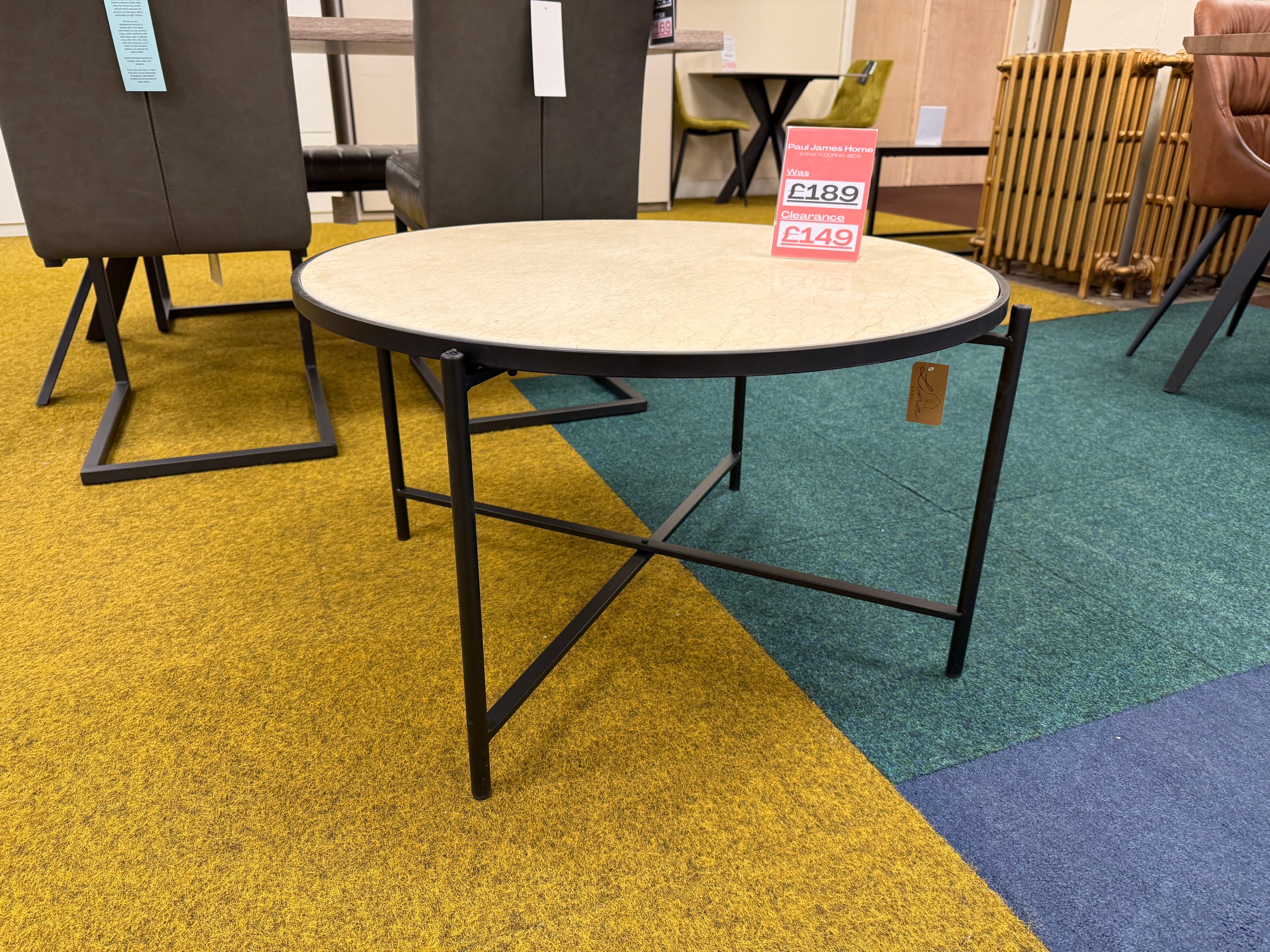 Marble and Black Metal Coffee Table