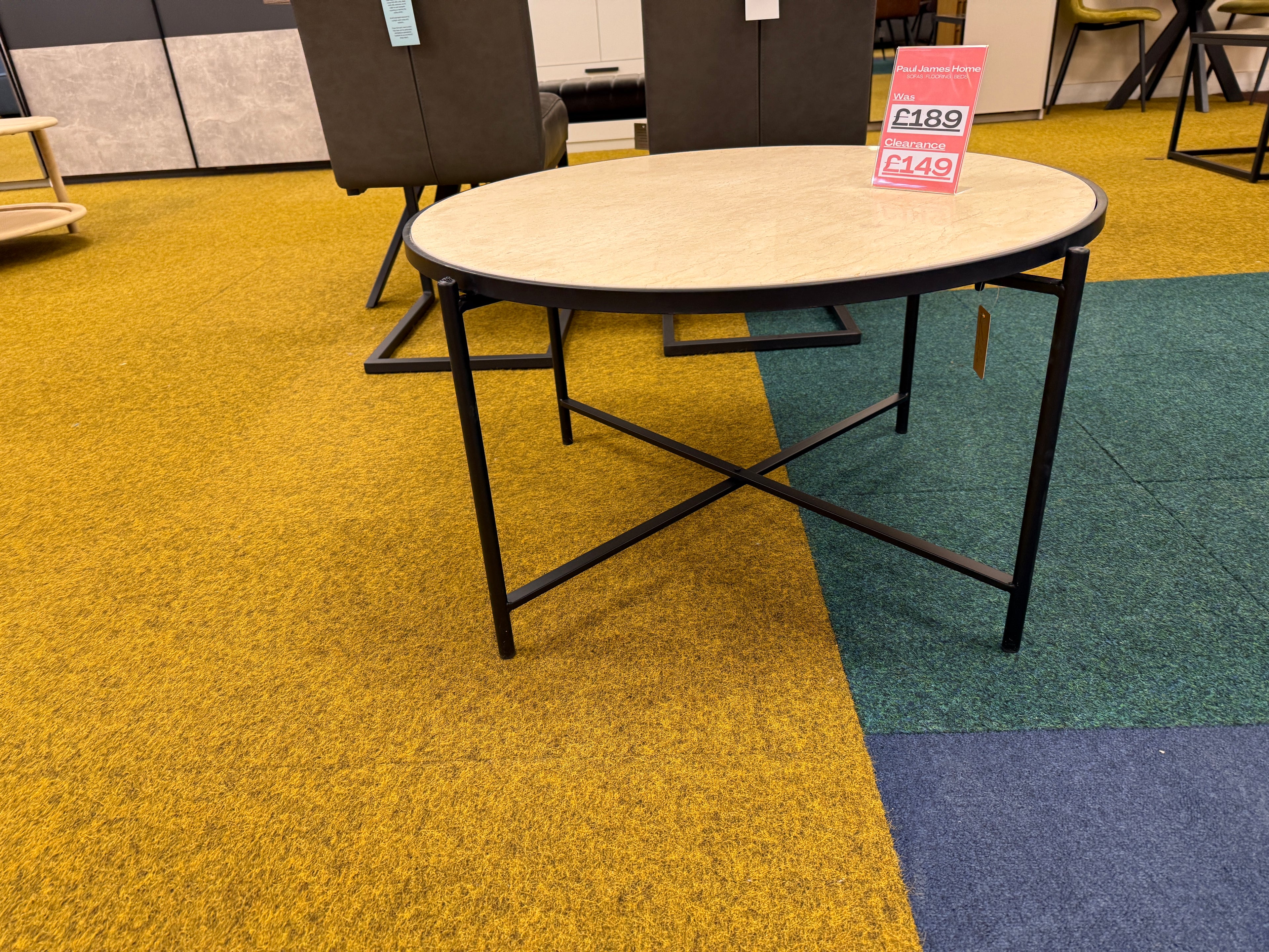 Marble and Black Metal Coffee Table