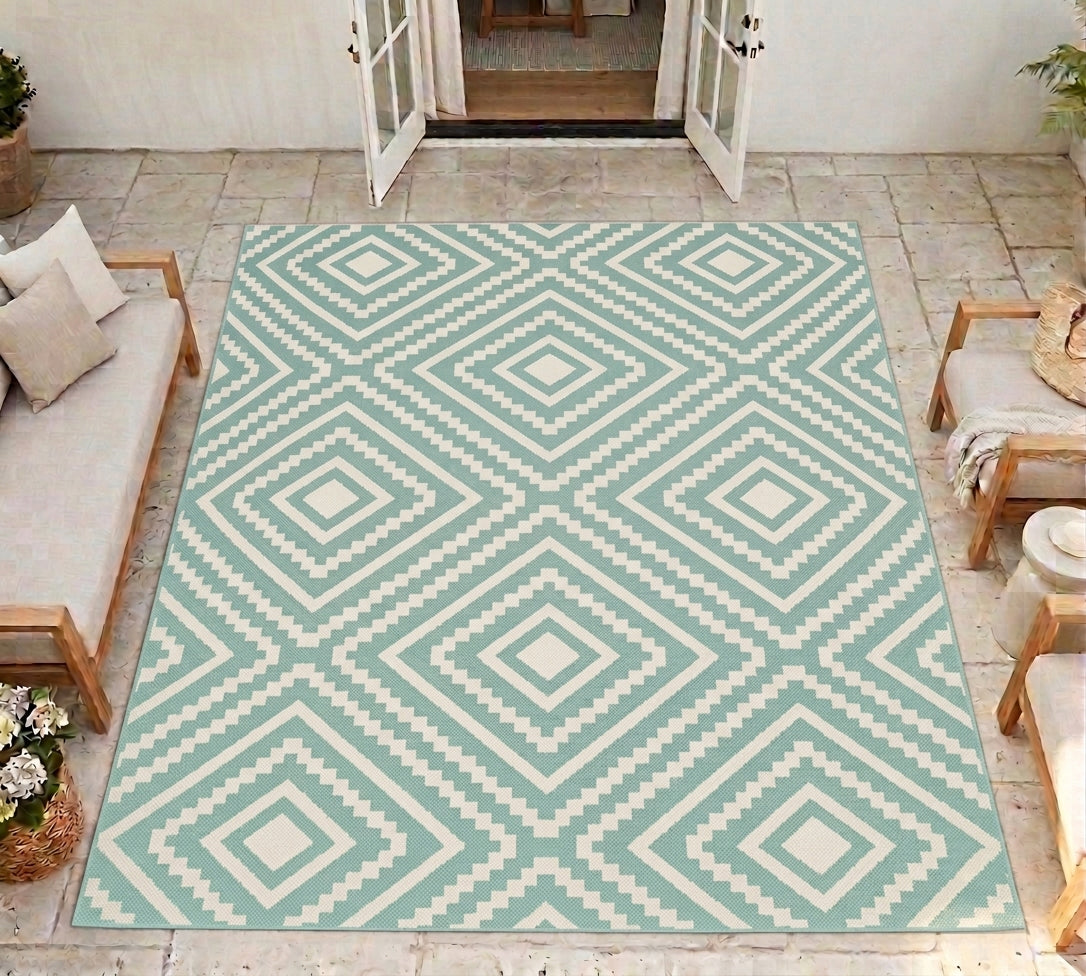 Terrace Large Diamond Aqua Rug