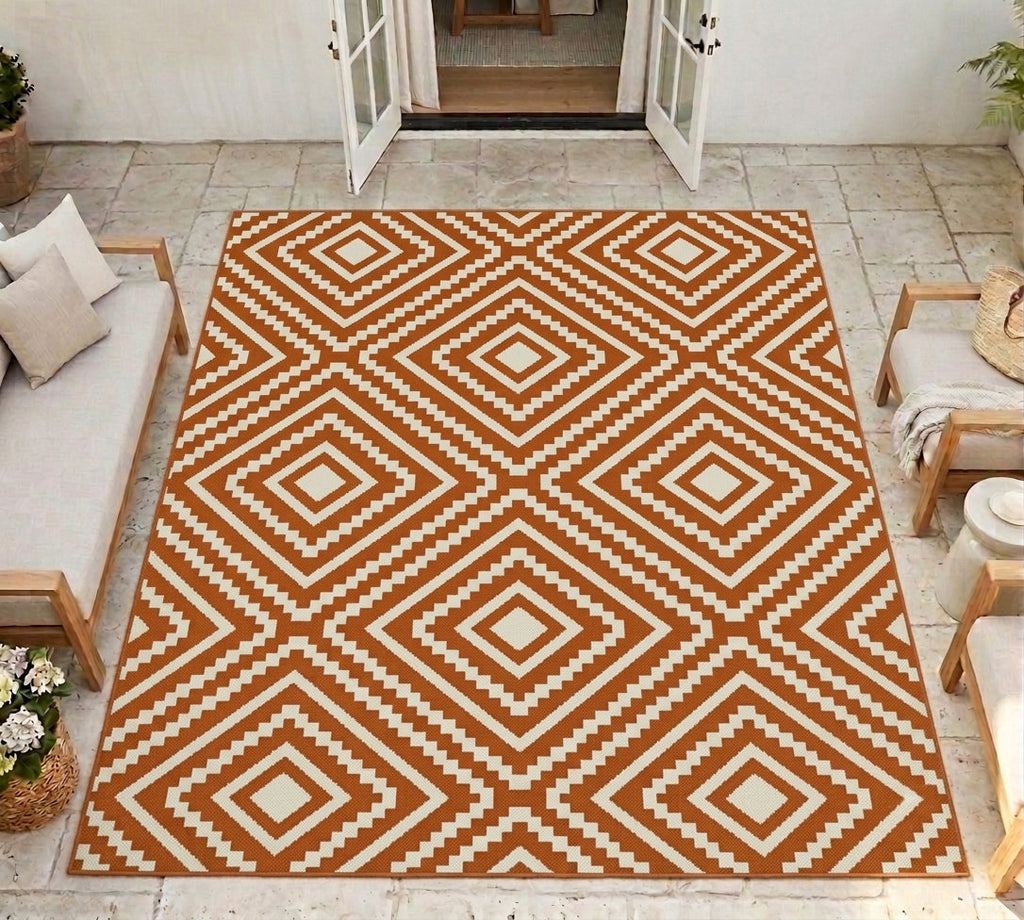 Terrace Large Diamond Terracotta Rug