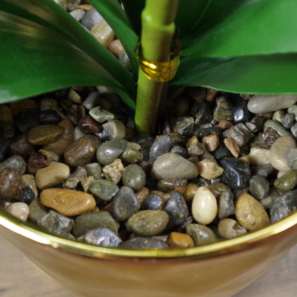 48cm Golden Orchid Artificial  - Yellow with Gold Pot