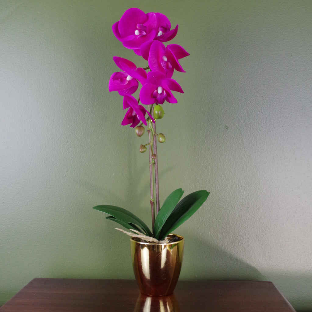 46cm Artificial Orchid Dark Pink / Silver