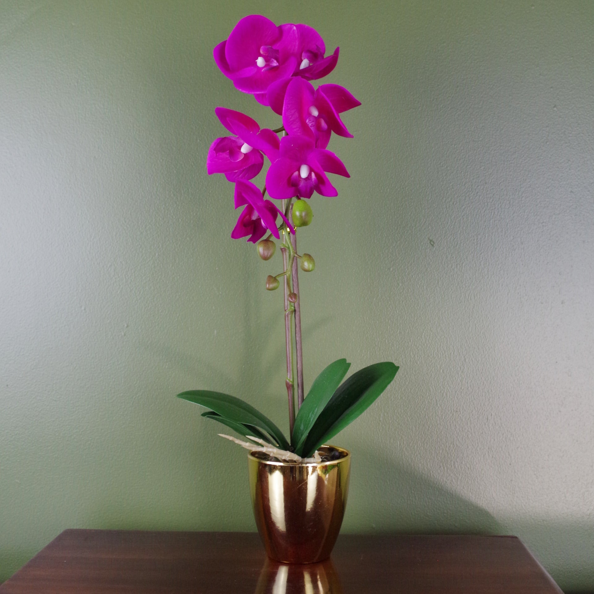 46cm Artificial Orchid Dark Pink / Silver