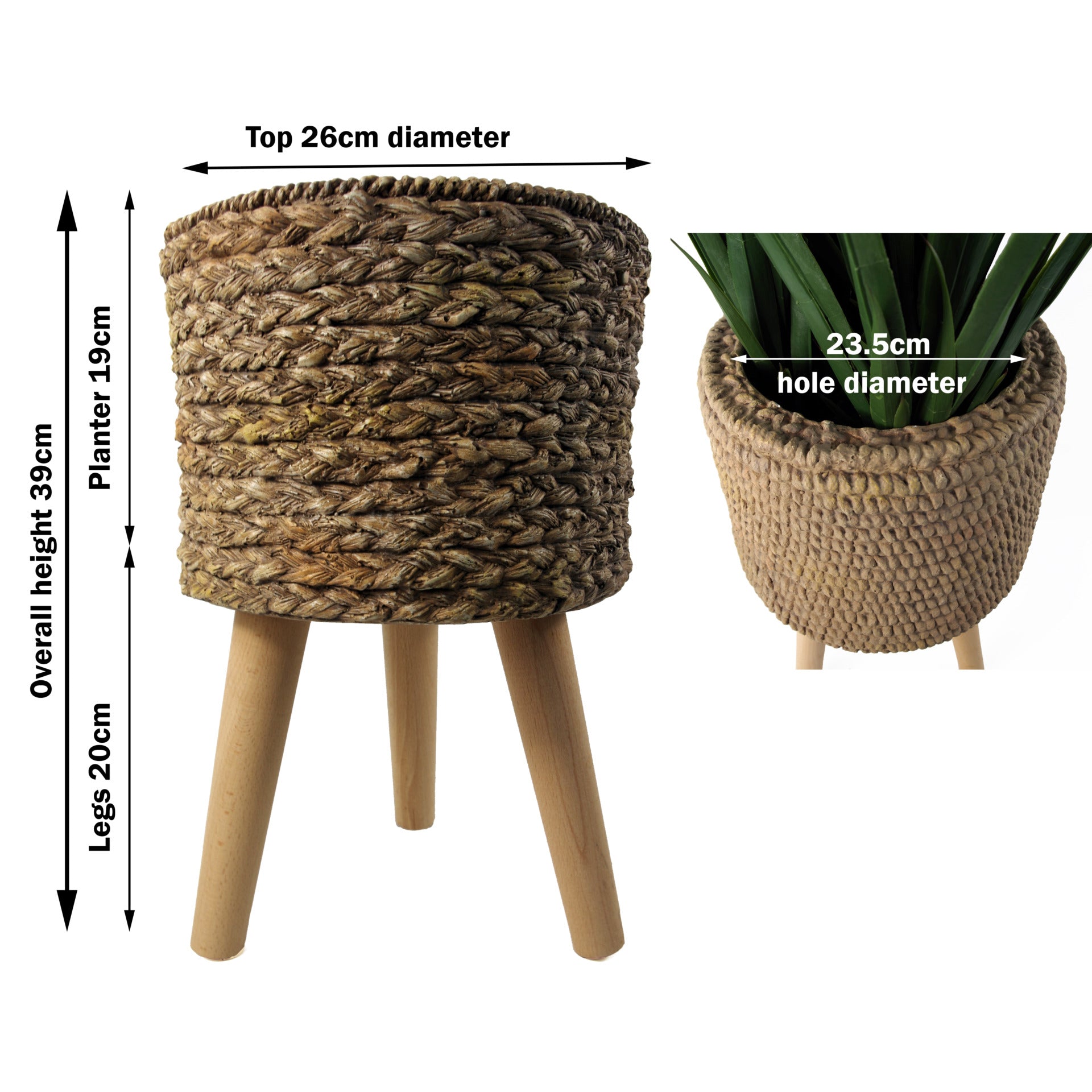 Woven Effect Composite Planter with Stand