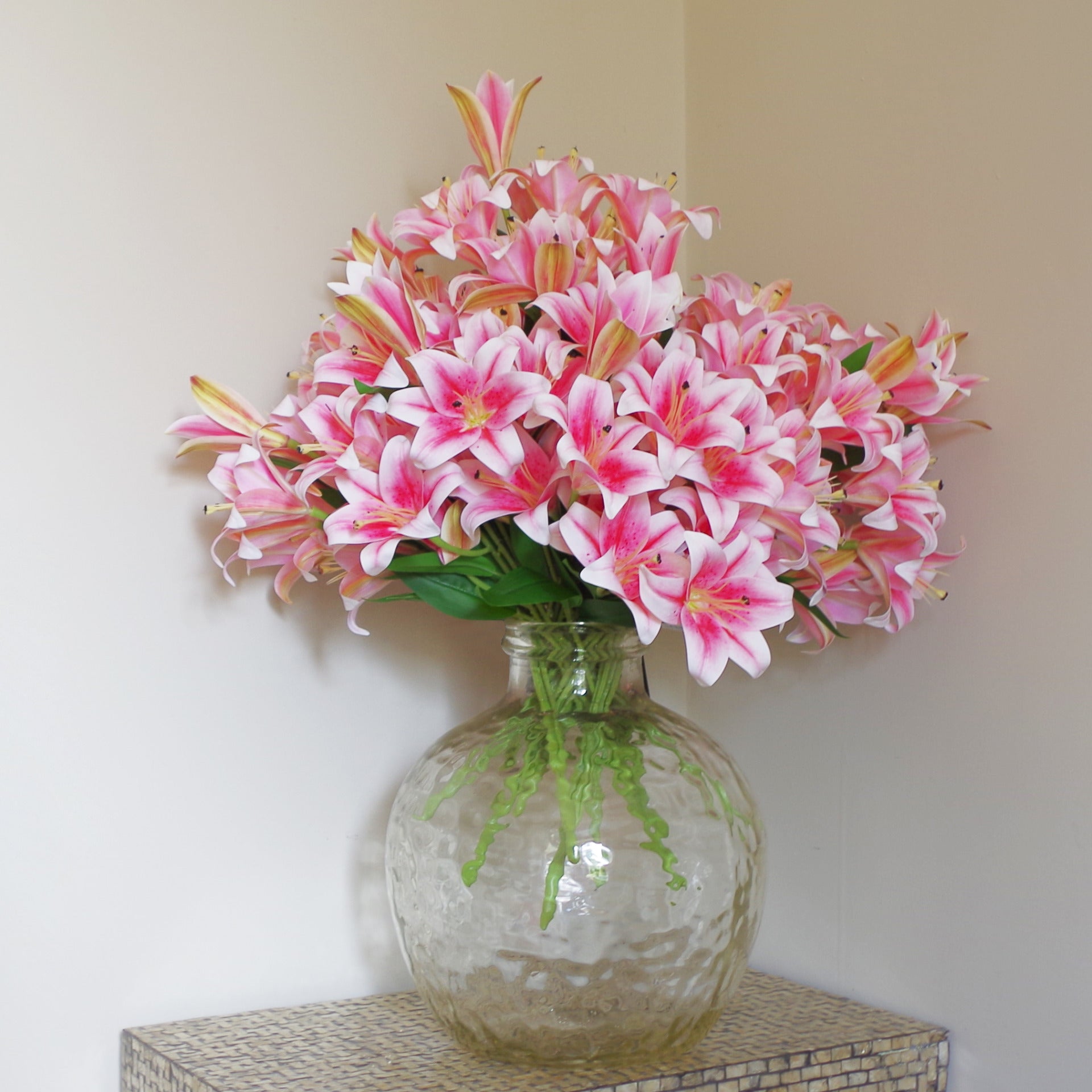 12 x 60cm Artificial Lily Stems - Pink - 144 Flowers