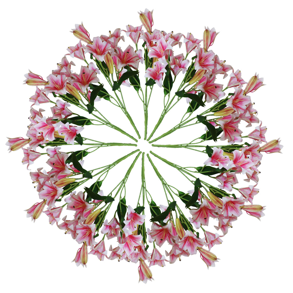 12 x 60cm Artificial Lily Stems - Pink - 144 Flowers
