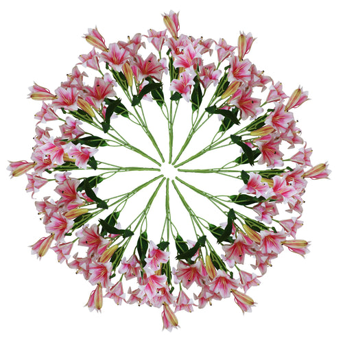 12 x 60cm Artificial Lily Stems - Pink - 144 Flowers