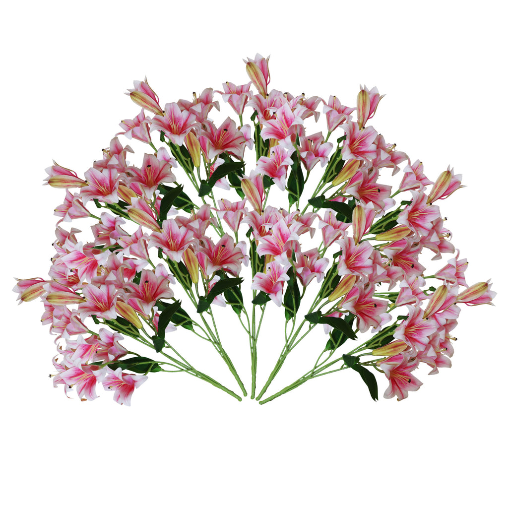 12 x 60cm Artificial Lily Stems - Pink - 144 Flowers