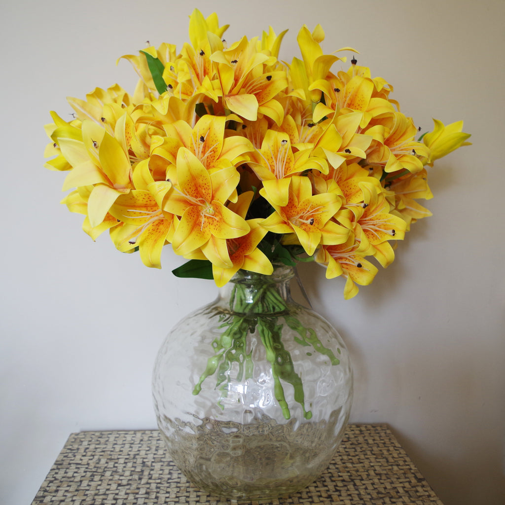 12 x 60cm Artificial Lily Stem - Yellow - 144 Flowers