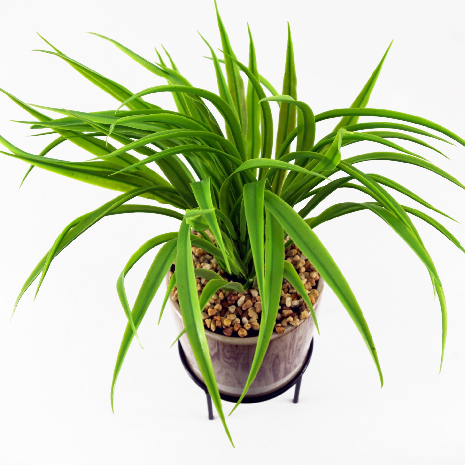 35cm Artificial Grass with Ceramic Planter & Metal Stand