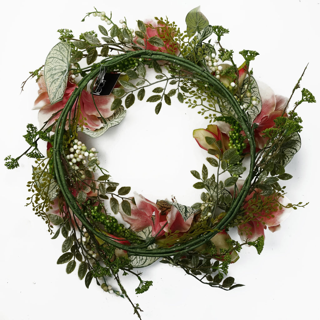 60cm Artificial Pink Lily Wreath