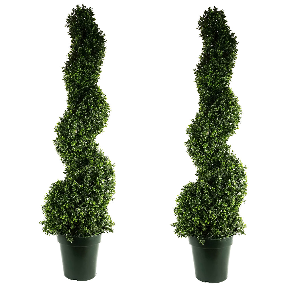 125cm Pair of UV Resistant Plastic New Boxwood Spiral Trees - 920 leaves