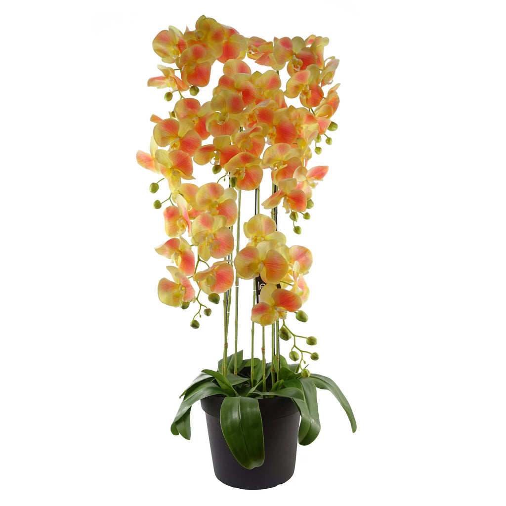 110cm Large Yellow Peach Orchid Plant - Artifcial - 41 REAL TOUCH flowers
