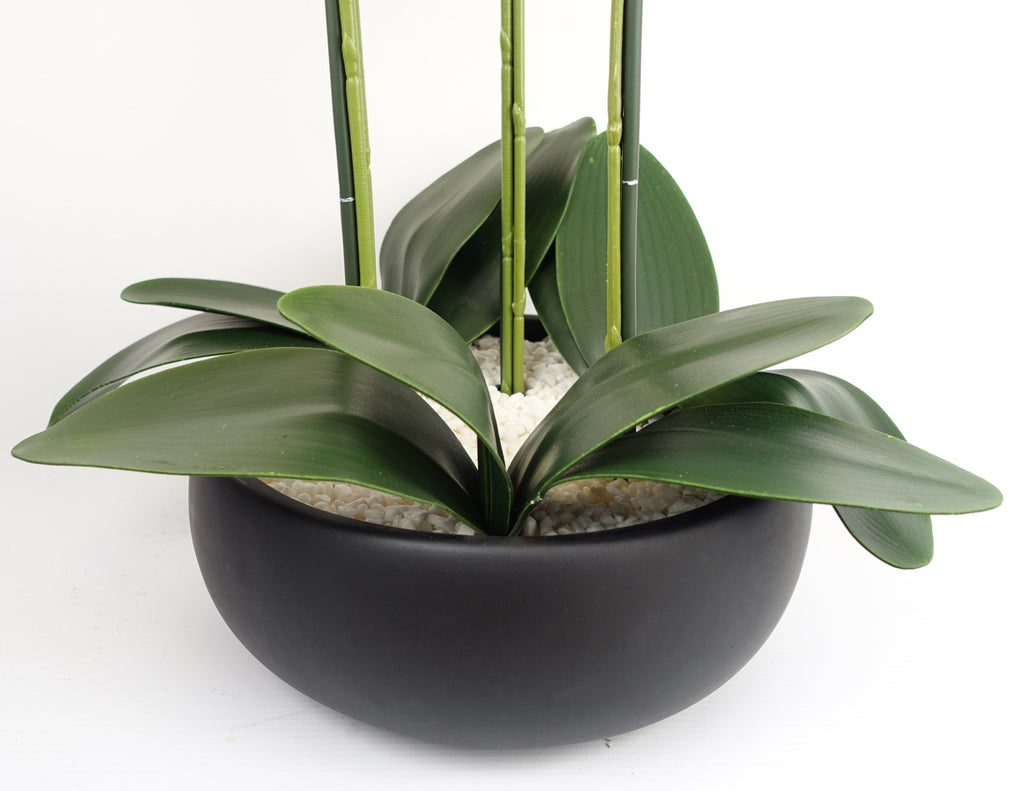 60cm Orchid Artificial Yellow - Black Ceramic Planter