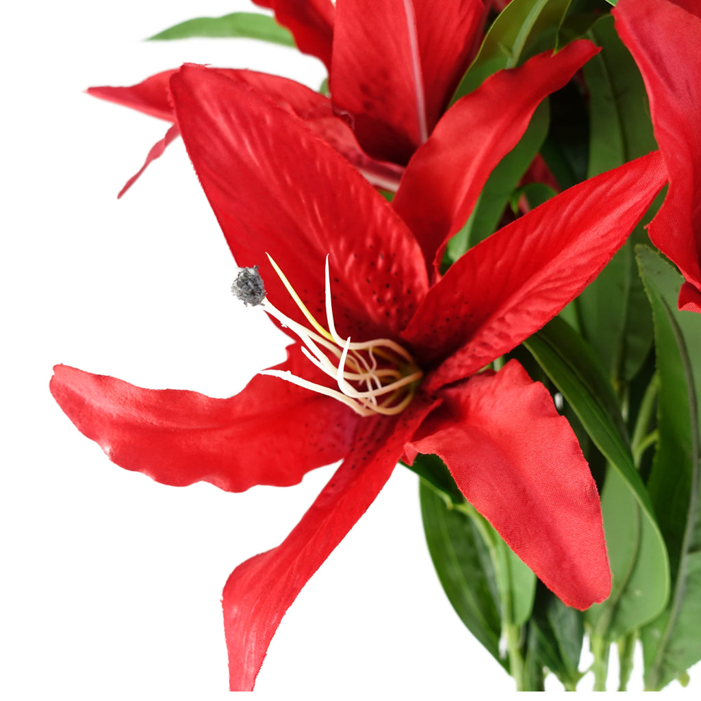 100cm Large Red Lily Stem - 3 Flowers