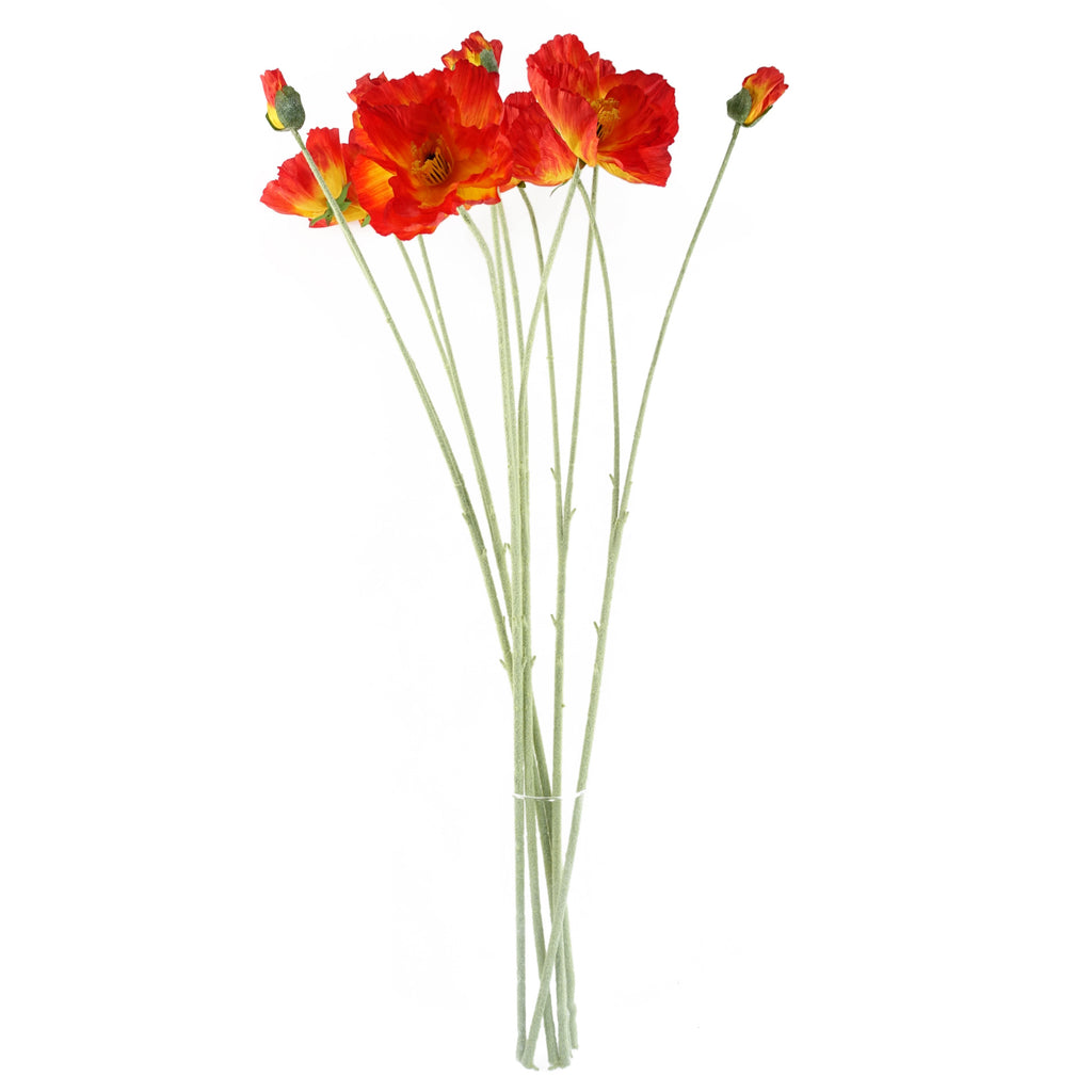 100cm Poppy and White Blossom Arrangement Glass Vase
