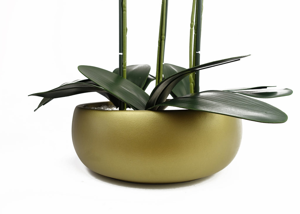 60cm Orchid Artificial Black - Gold Ceramic Planter