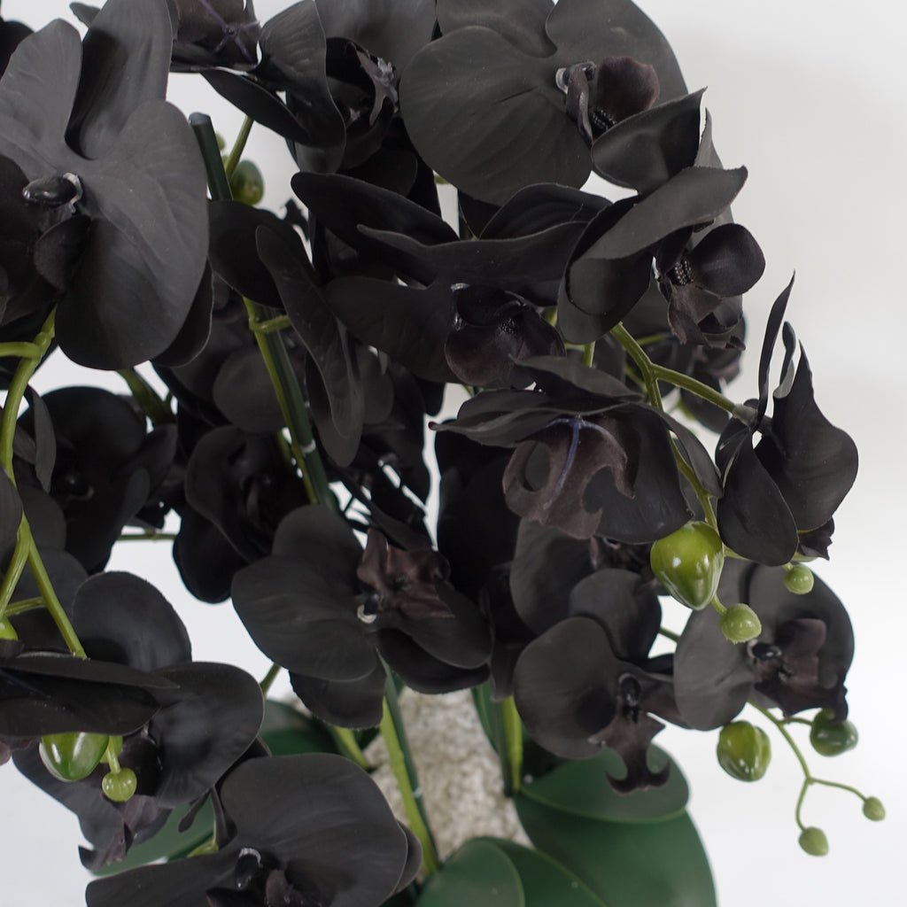60cm Orchid Artificial Black - White Marble Ceramic Planter