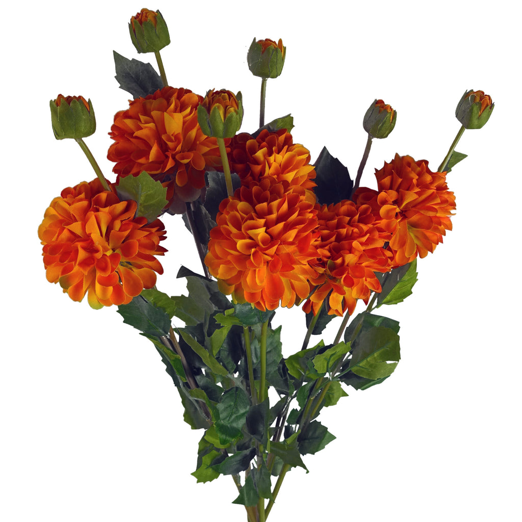 75cm Artificial Dahlia PomPom Flower Stem Orange