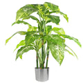 100cm Large Fox's Aglaonema (Spotted Evergreen) Tree Artificial Plant with Silver Metal Planter