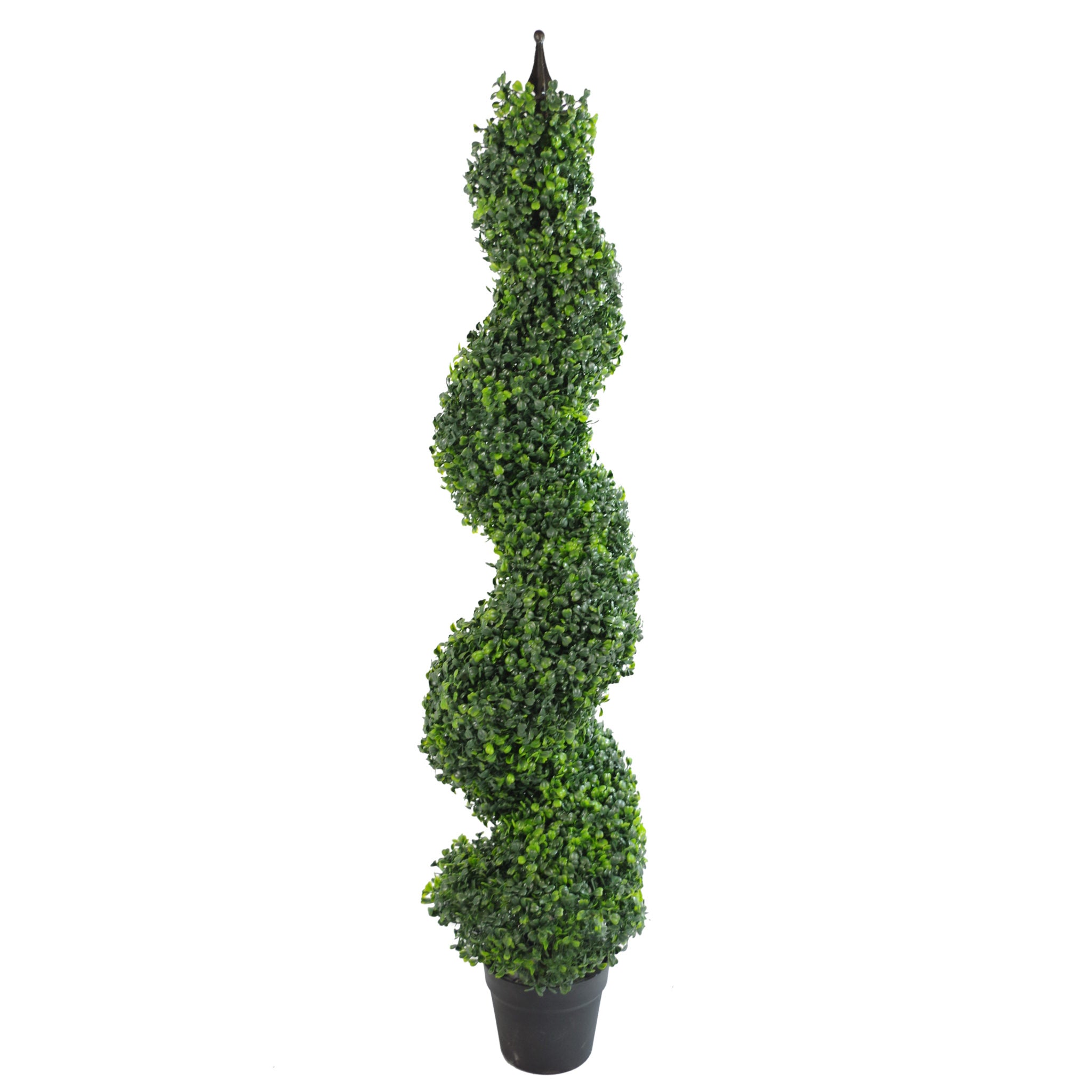 Pair of 120cm (4ft) Tall Artificial Boxwood Tower Trees Topiary Spiral Metal Top
