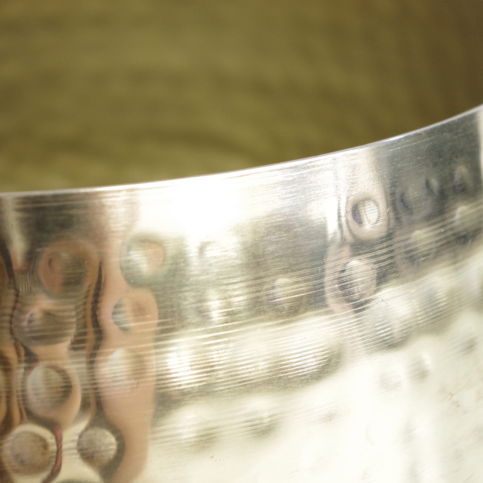 Large Metal bowl 22 x 18cm Hammered Brass Gold Colour - Straight Edge