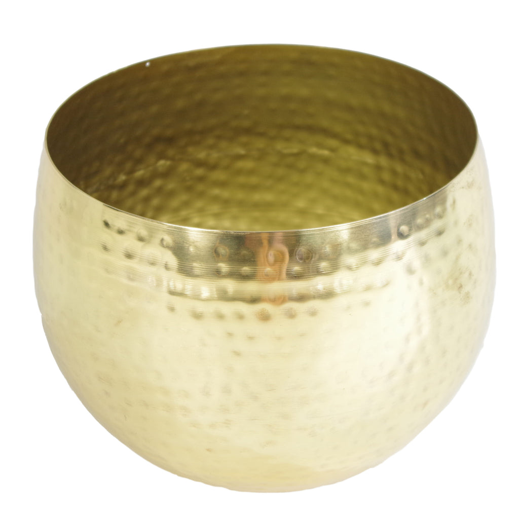 Leaf Large Metal Planter 22 x 18cm Hammered Brass Gold Colour - Straight Edge