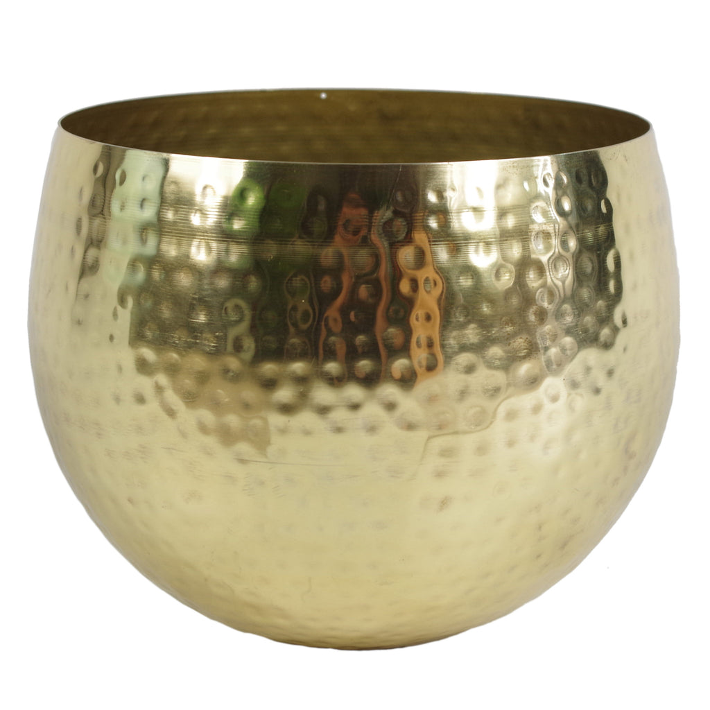 Leaf Large Metal Planter 22 x 18cm Hammered Brass Gold Colour - Straight Edge