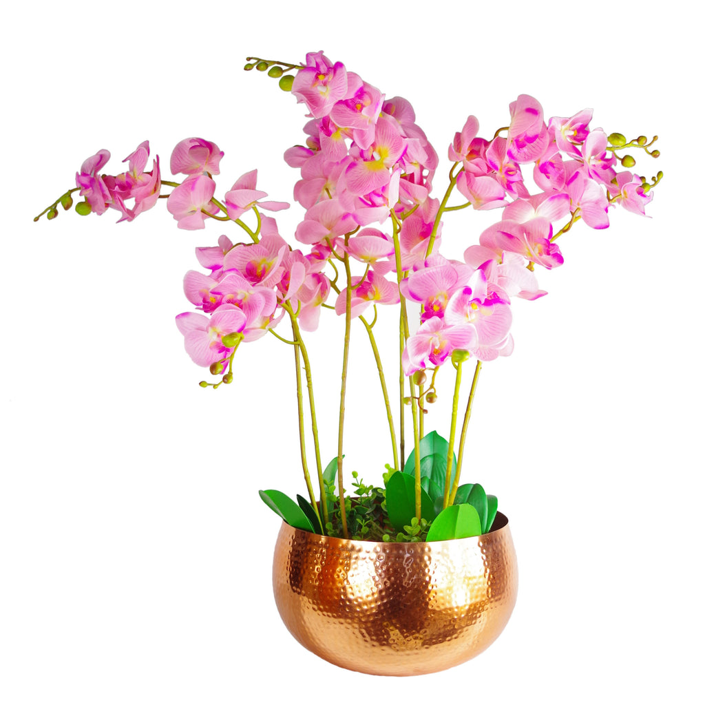 Leaf XL Metal Bowl Planter 32 x 20cm Hammered Copper Colour - Straight Edge