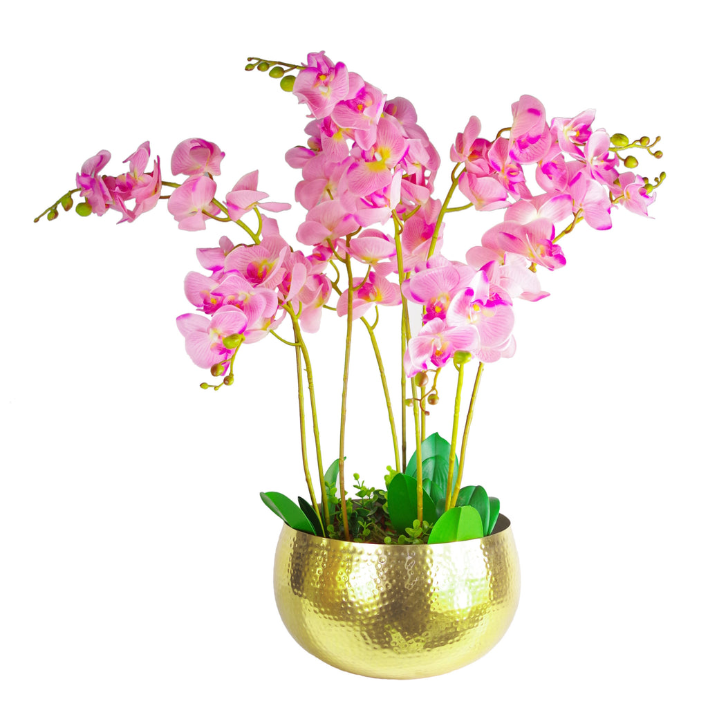 Leaf Large Metal Planter Bowl 32 x 20cm Hammered Gold Colour - Straight Edge