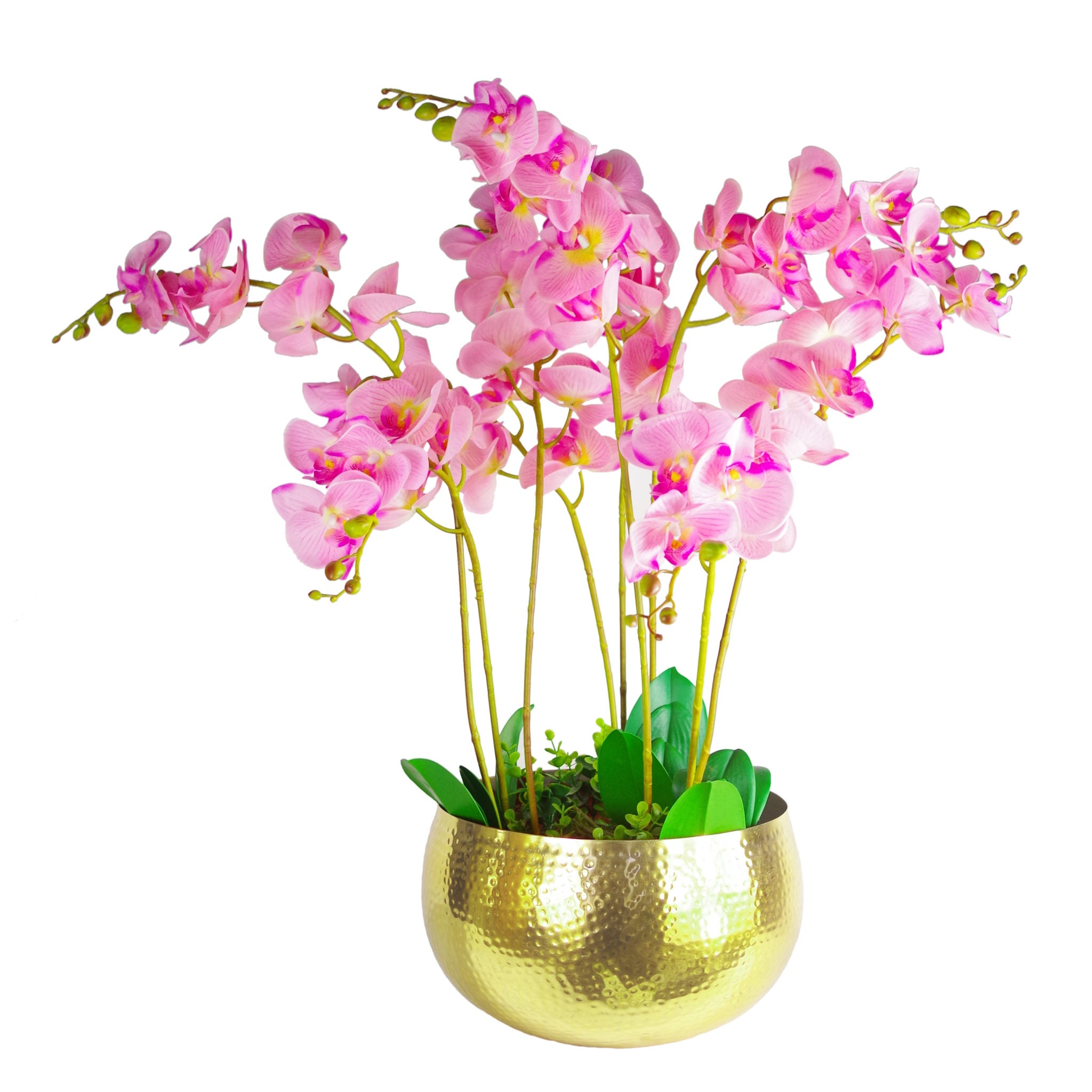 Leaf Large Metal Planter Bowl 32 x 20cm Hammered Gold Colour - Straight Edge
