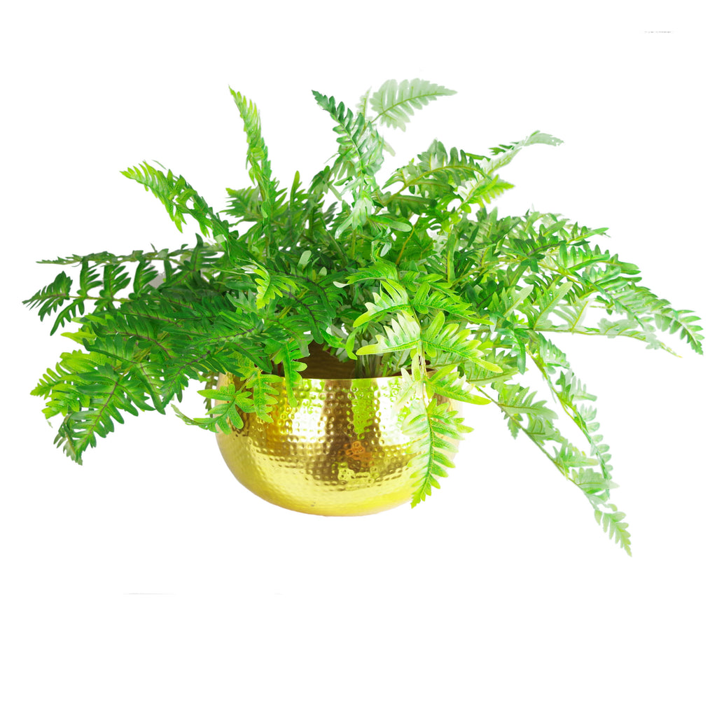 Leaf Large Metal Planter Bowl 32 x 20cm Hammered Gold Colour - Straight Edge