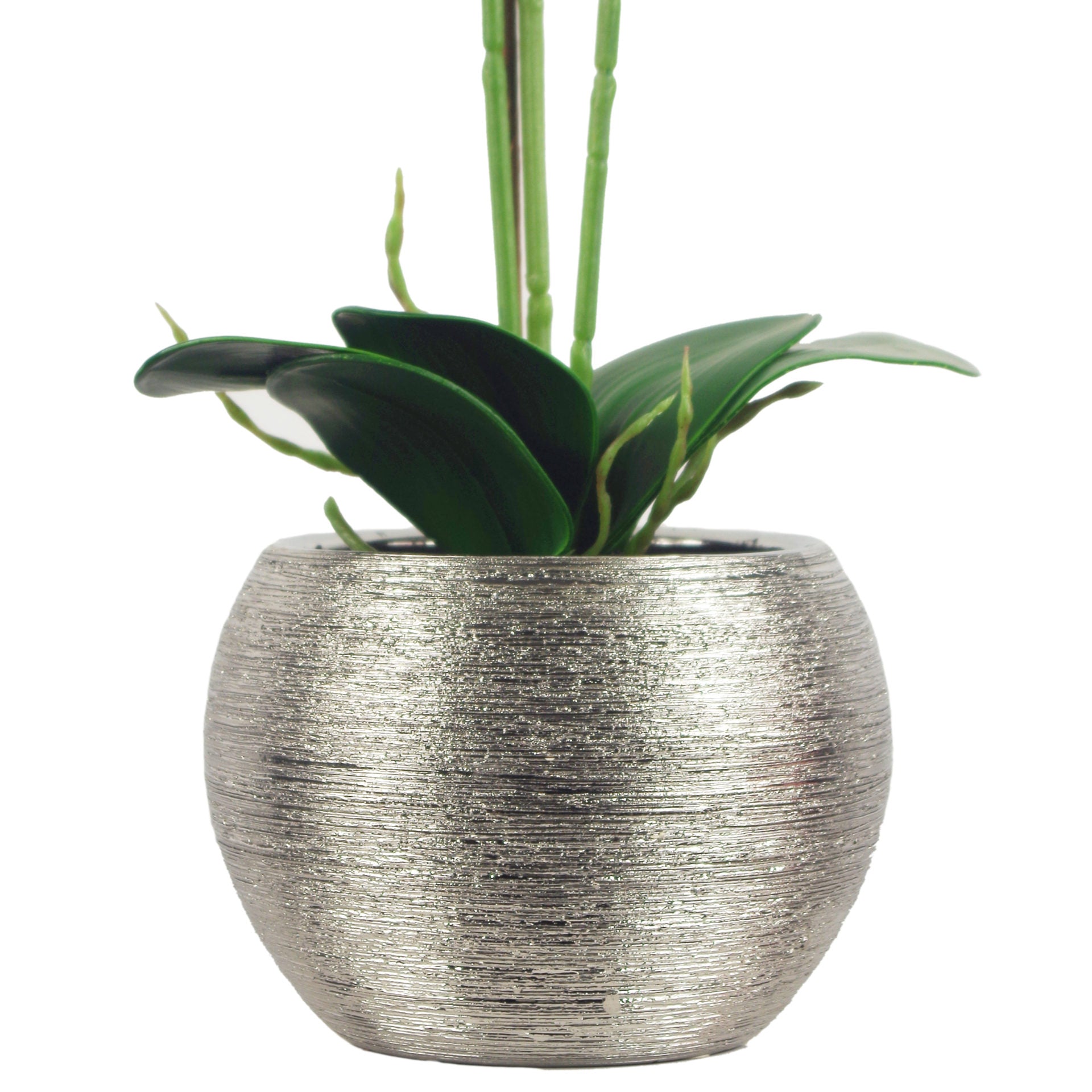 70cm Artificial Orchid Dark Pink with Silver Ceramic Planter