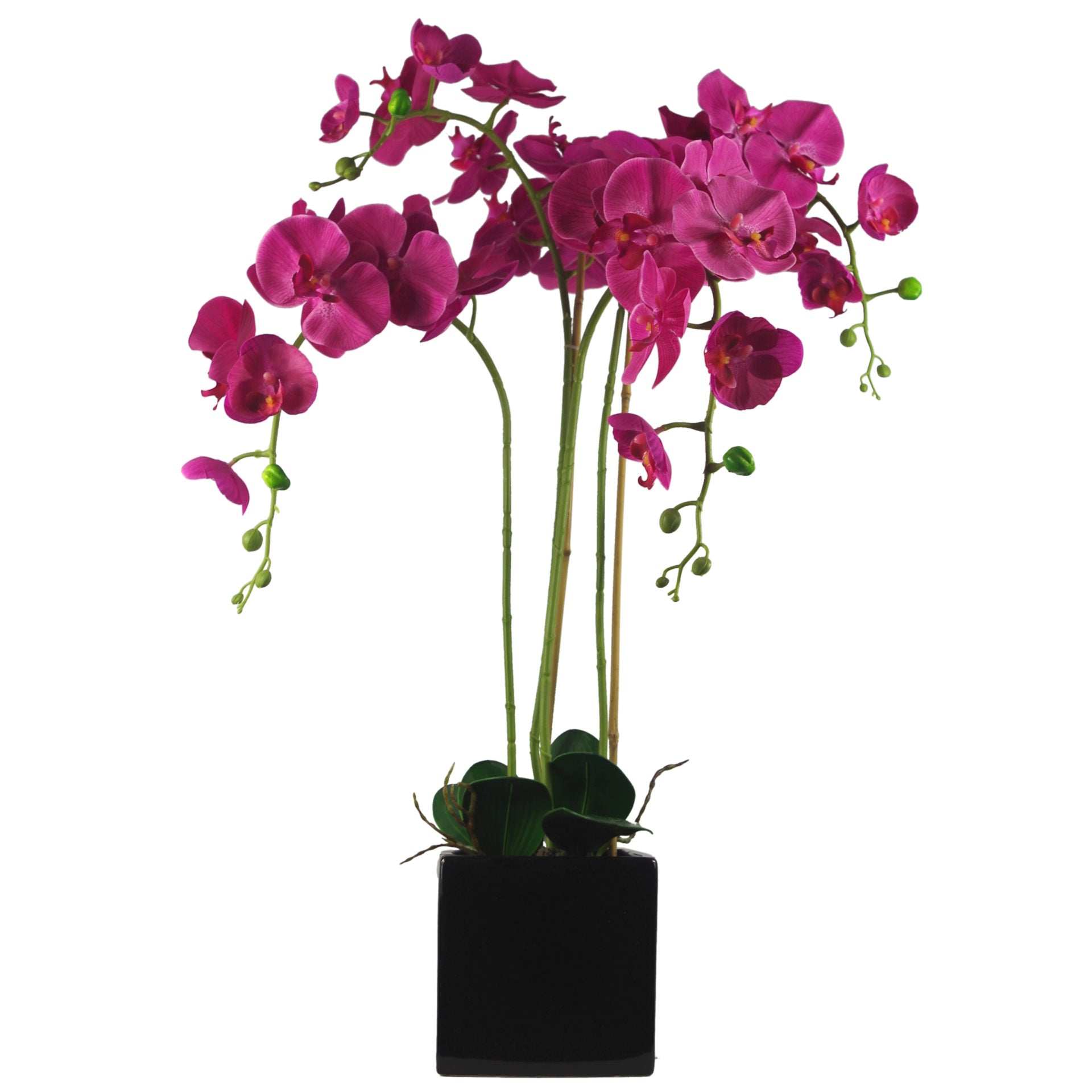 90cm Artificial Orchid Dark Pink in Ceramic Cube Planter