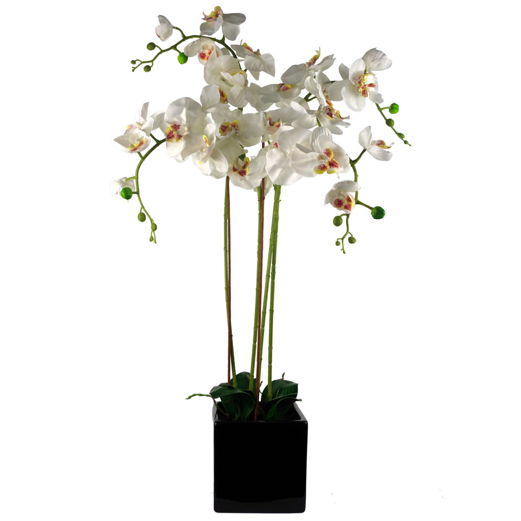 90cm Artificial Orchid White in Ceramic Cube Planter