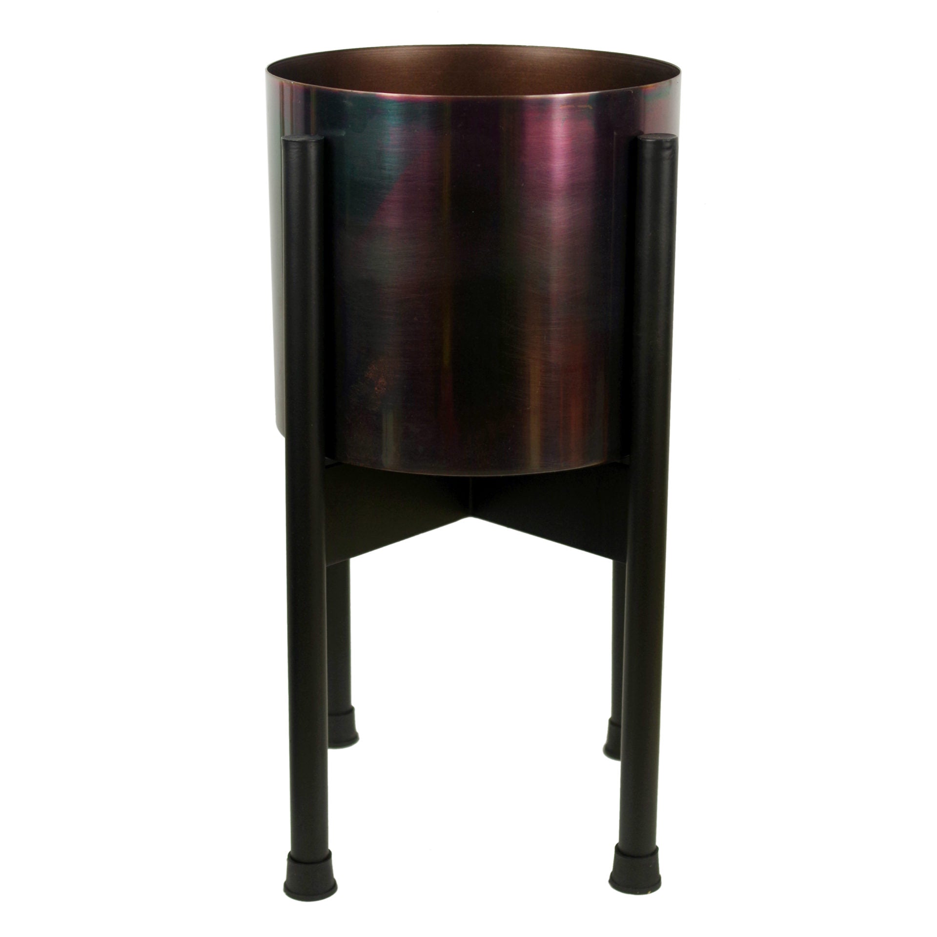 Medium Black Stand with Iridescent Rainbow Metal Planter 38.5cm x 18cm