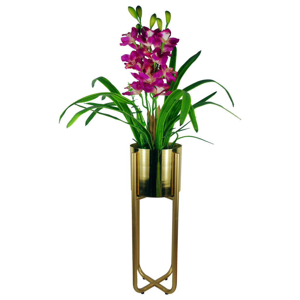 Tall Gold Stand with Gold Metal Planter 62cm x 18cm