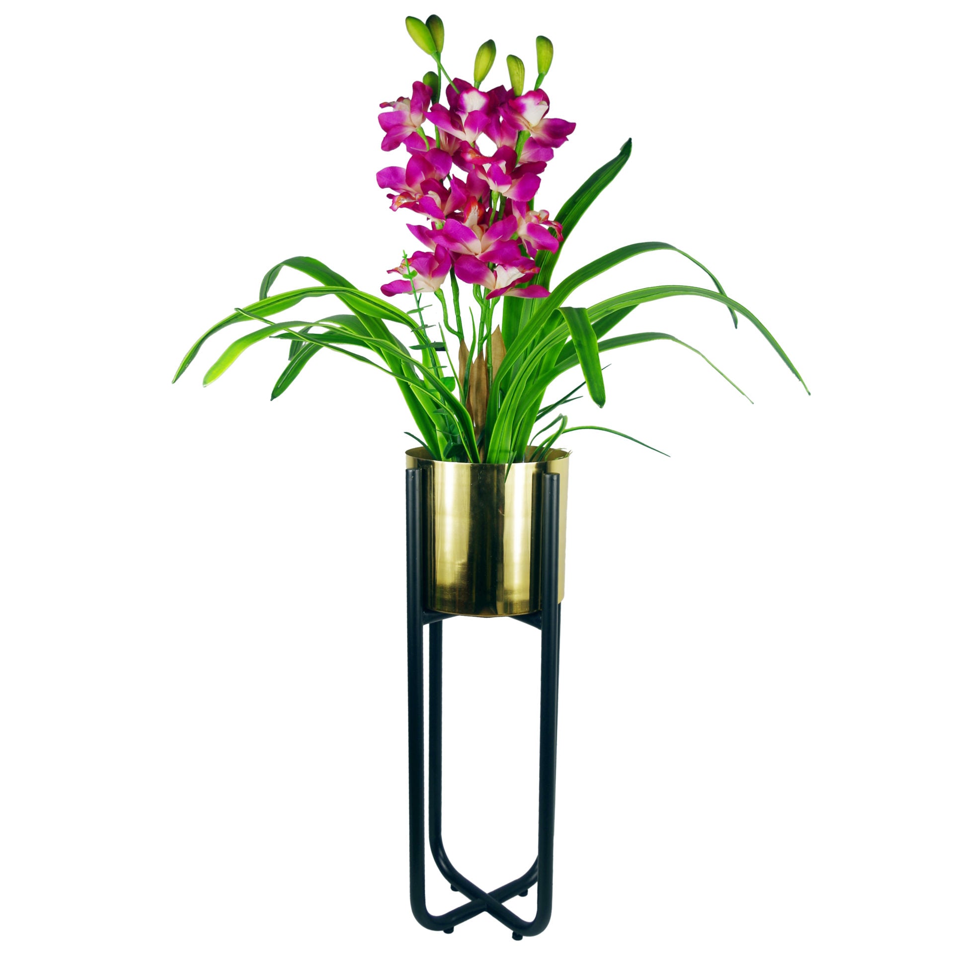 Tall Gold Stand with Black Metal Planter 62cm x 18cm