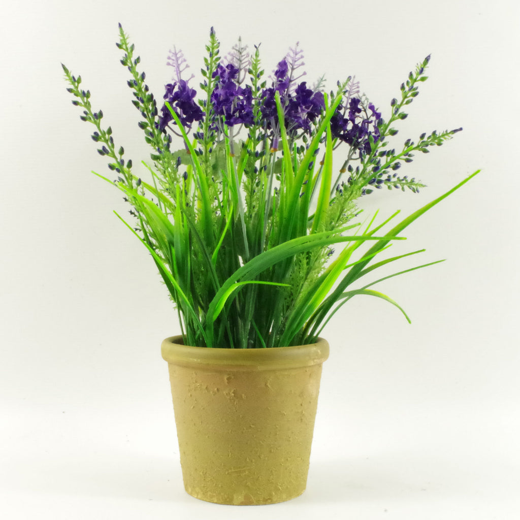 30cm Artificial Lavender Grass Plant with Stoneware Planter