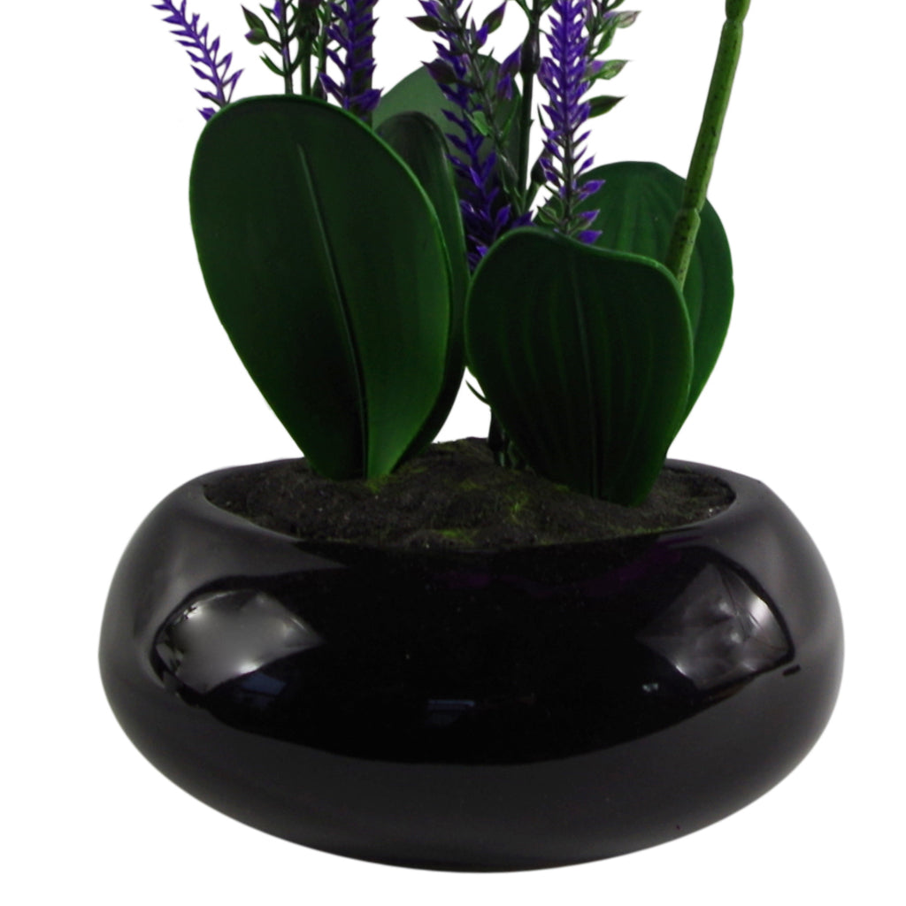 38cm Artificial Orchid in Black Ceramic Bowl Planter