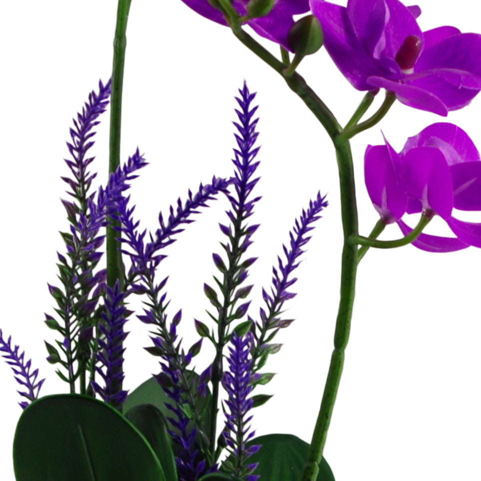 38cm Artificial Orchid in Black Ceramic Bowl Planter