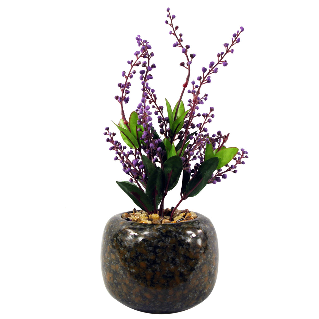 28cm Ceramic Spotted Planter with Artificial Purple Vitex Negundo Plant