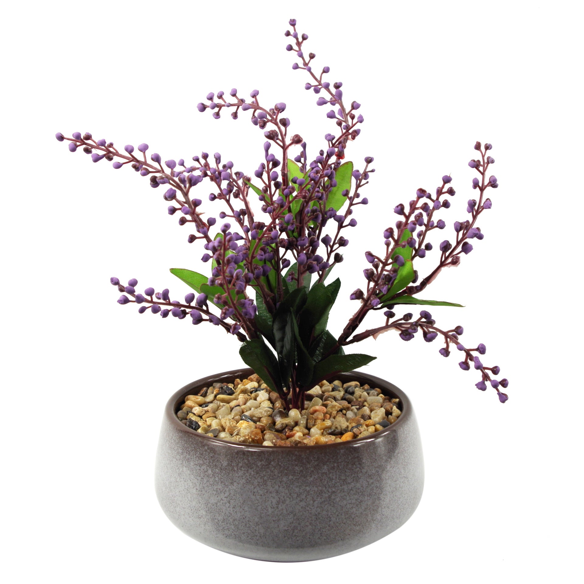 25cm Ceramic Blue Dish Planter with Artificial Purple Vitex Negundo Plant