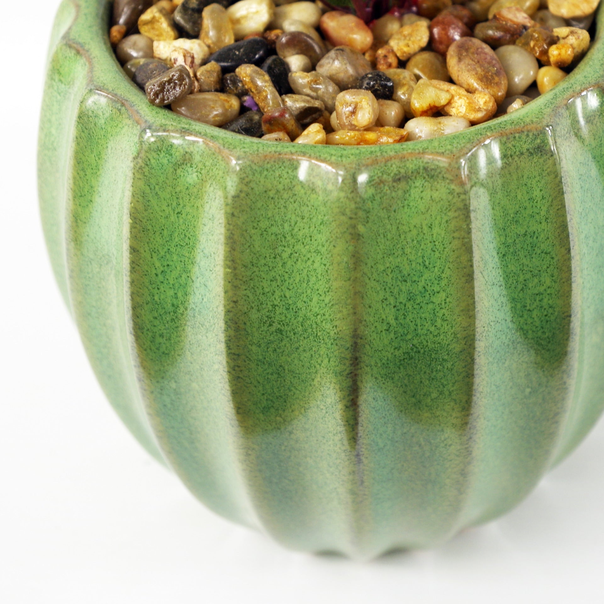 30cm Ceramic Green Glazed Barrel Planter with Artificial Purple Vitex Negundo Plant
