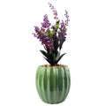 30cm Ceramic Green Glazed Barrel Planter with Artificial Purple Vitex Negundo Plant