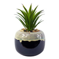 20cm Ceramic Drip Glazed Planter with Artificial Green Dracaena Plant