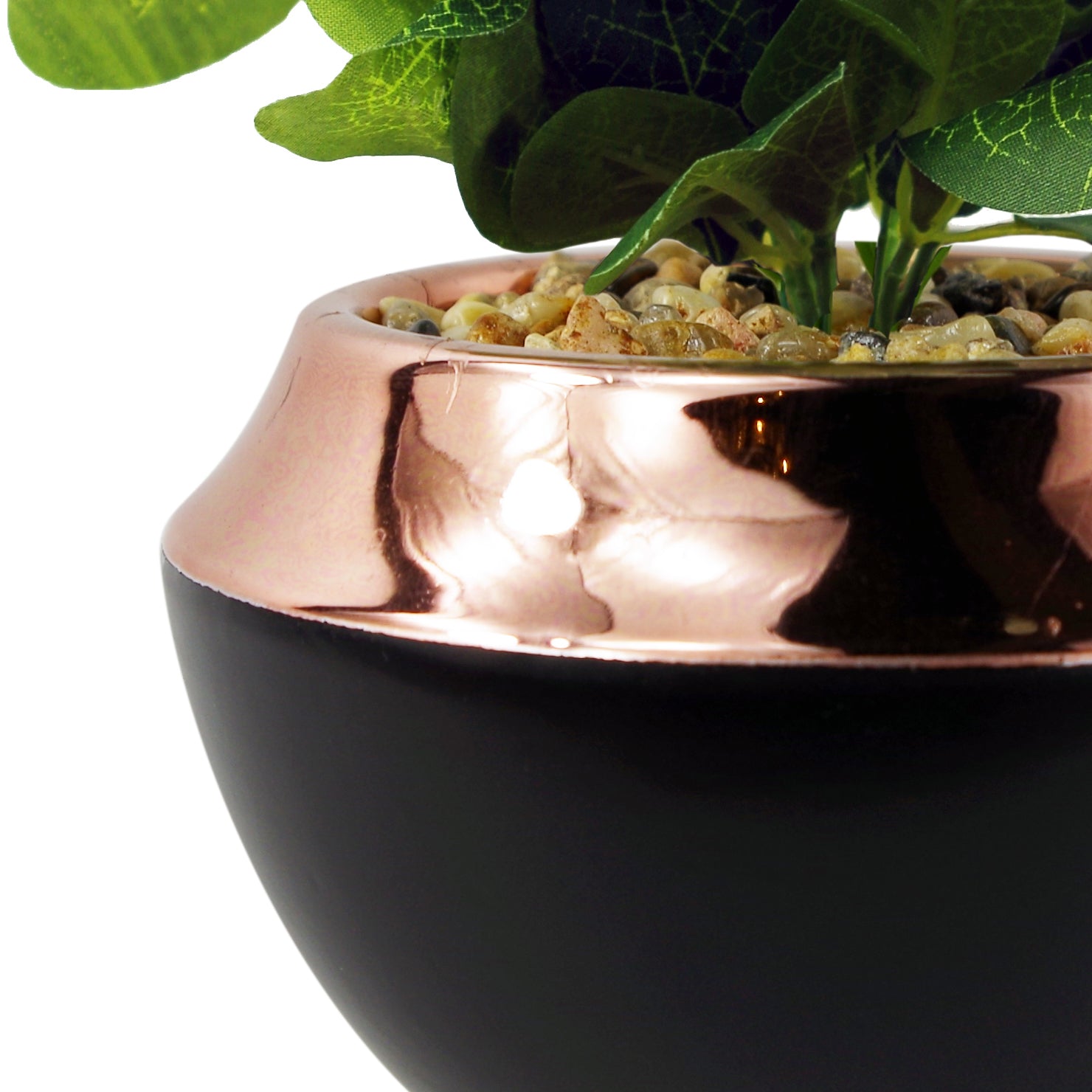 22cm Ceramic Planter Copper Band with Artificial Green Mosaic Plant