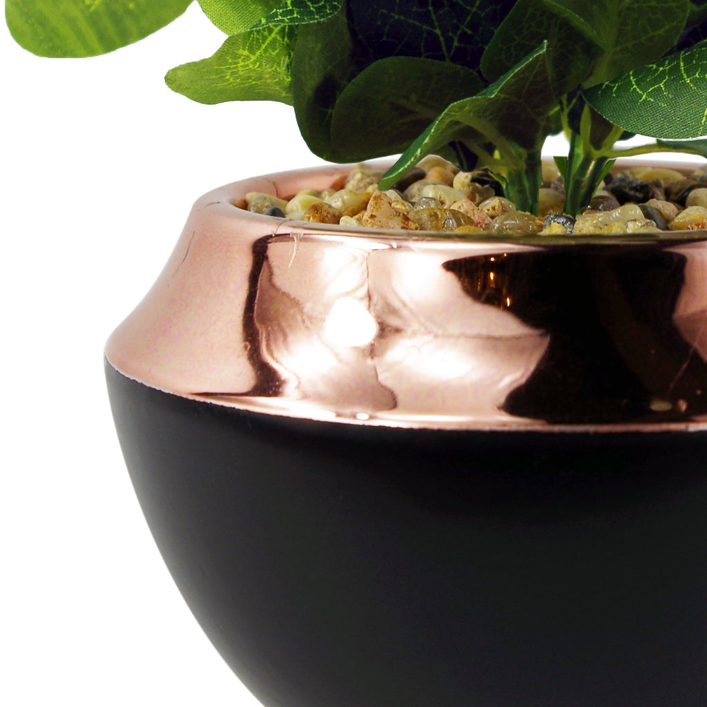 22cm Ceramic Planter Copper Band with Artificial Dark Green Mosaic Plant