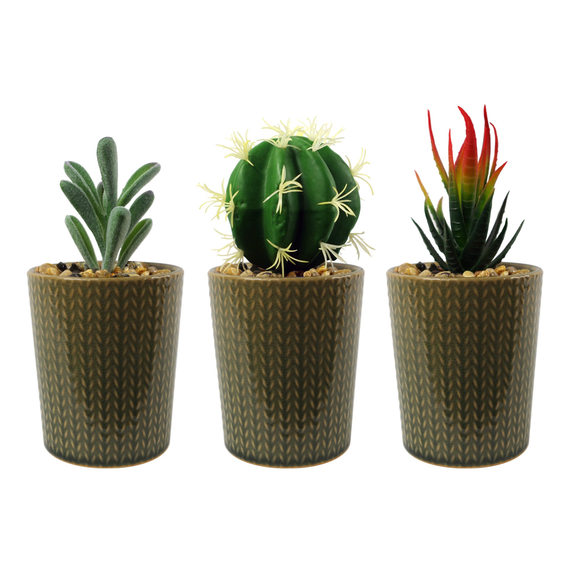 17cm Ceramic Stone Stripe Planter with Artificial Succulent Plant